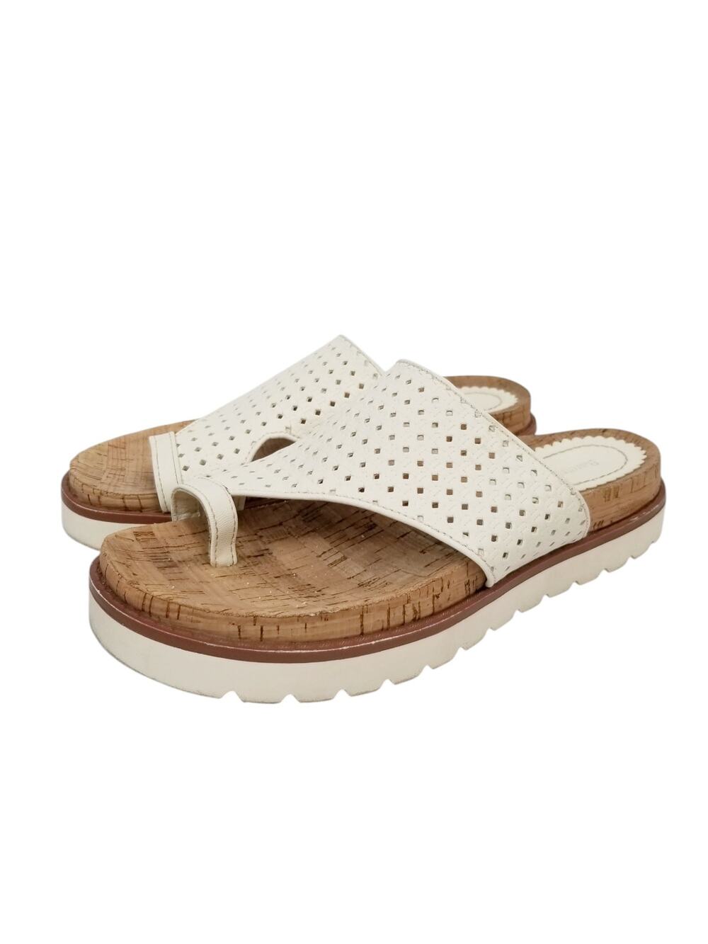 Baretraps Dallyce White Faux Vegan Leather Slip On Toe Loop Sandals Womens 8